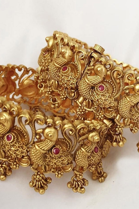 Golden Kundan Peacock Design Bangles - Luxurion World