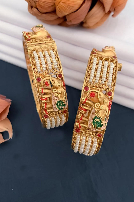 Golden Kundan Elephant Design Bangles - Luxurion World