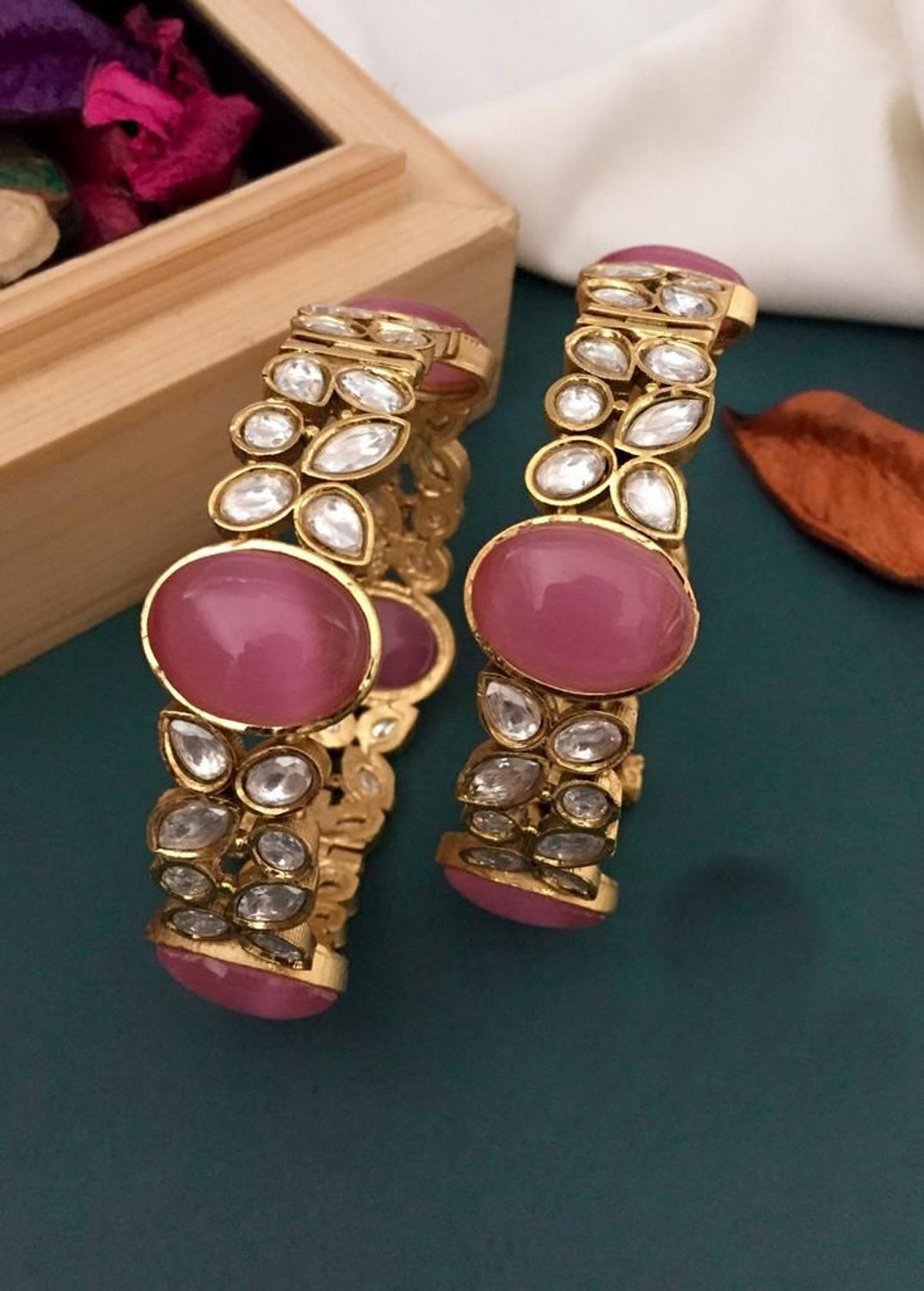 Golden Kundan Bangles - Luxurion World