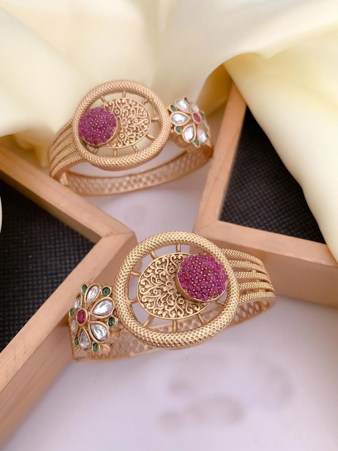 Golden Kundan Bangles - Luxurion World