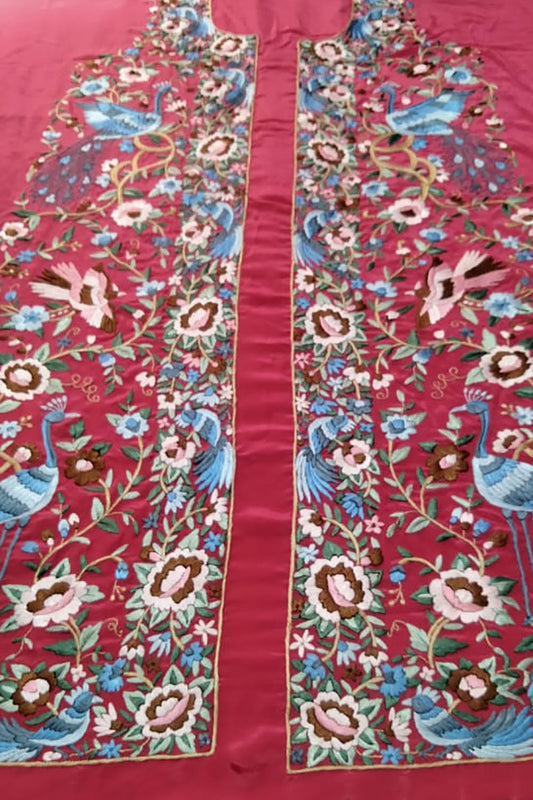 Pink Parsi Work Hand Embroidered Pure Crepe Unstitched Jacket - Luxurion World