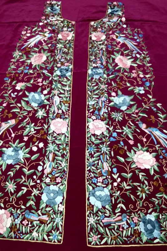 Purple Parsi Work Hand Embroidered Pure Crepe Unstitched Jacket - Luxurion World