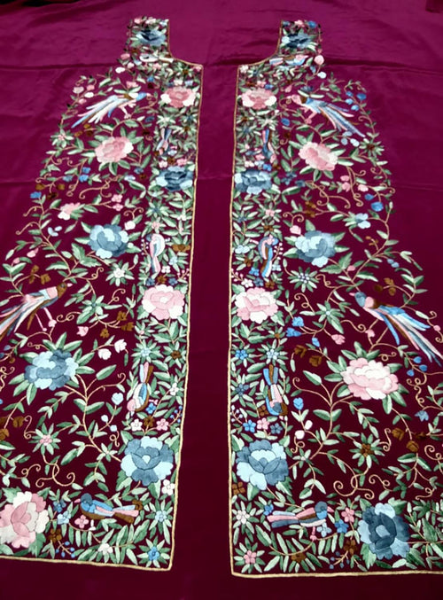 Purple Parsi Work Hand Embroidered Pure Crepe Unstitched Jacket - Luxurion World