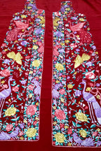 Red Parsi Work Hand Embroidered Pure Crepe Unstitched Jacket - Luxurion World