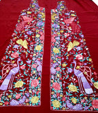Red Parsi Work Hand Embroidered Pure Crepe Unstitched Jacket - Luxurion World