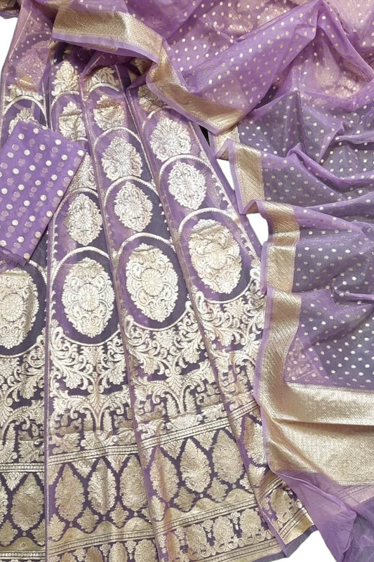Unstitched Regal Purple Banarasi Organza Silk Lehenga Set - Elegant Ethnic Wear