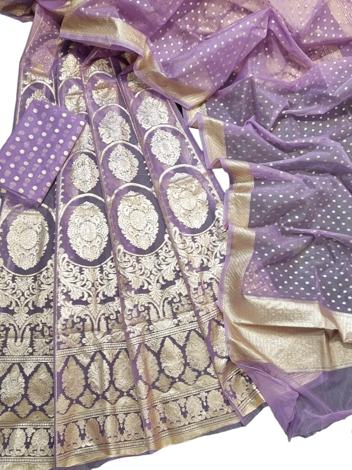 Unstitched Regal Purple Banarasi Organza Silk Lehenga Set - Elegant Ethnic Wear - Luxurion World