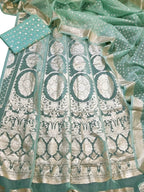Stunning Blue Banarasi Organza Silk Lehenga Set - Unstitched Beauty - Luxurion World