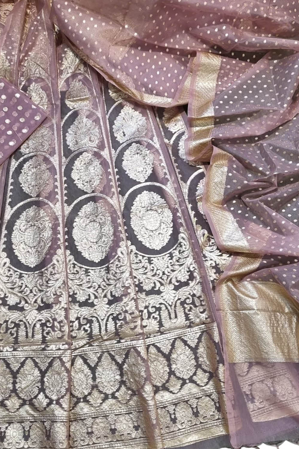 Stunning Pink Banarasi Organza Silk Lehenga Set - Unstitched - Luxurion World