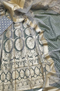 Graceful Grey Banarasi Organza Silk Lehenga Set - Unstitched - Luxurion World