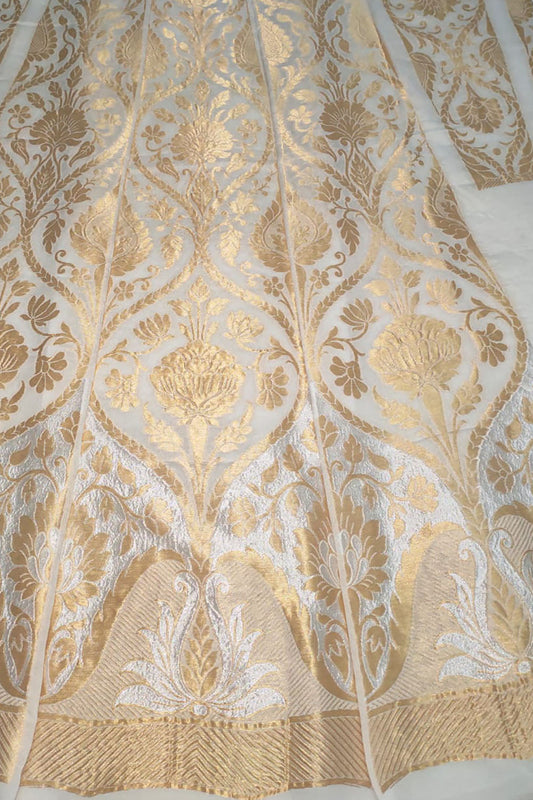 Dyeable Banarasi Handloom Pure Georgette Unstitched Lehenga Set - Luxurion World