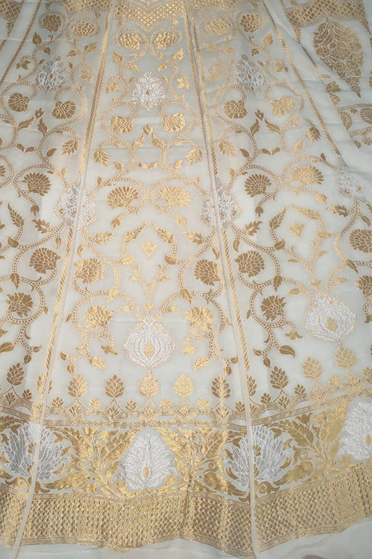 Dyeable Banarasi Handloom Pure Georgette Unstitched Lehenga Set - Luxurion World