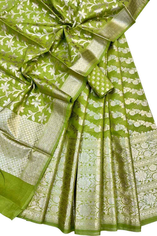Green Banarasi Chanderi Lehenga Set with Dupatta - Elegant Silk Unstitched Ensemble - Luxurion World