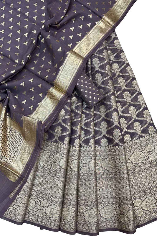 Regal Charm: Purple Banarasi Chanderi Lehenga Set with Dupatta - Luxurion World