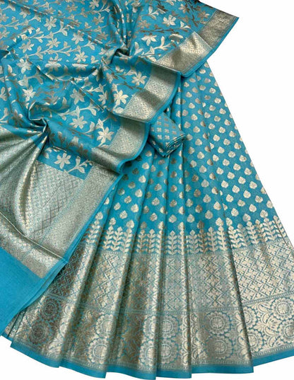 Stunning Blue Banarasi Chanderi Lehenga Set with Dupatta - Unstitched - Luxurion World
