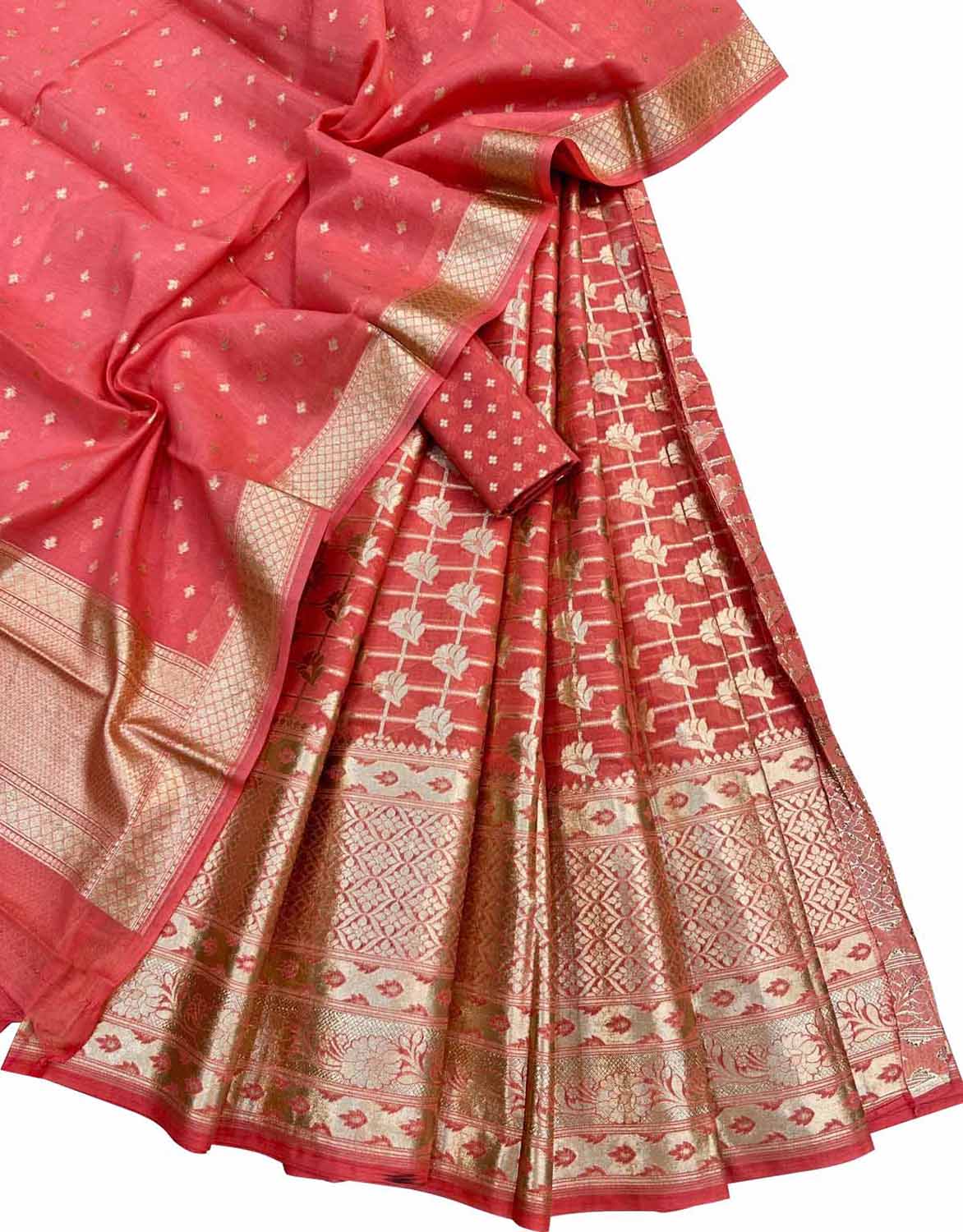 Pink Banarasi Chanderi Silk Unstitched Lehenga Set With Dupatta - Luxurion World