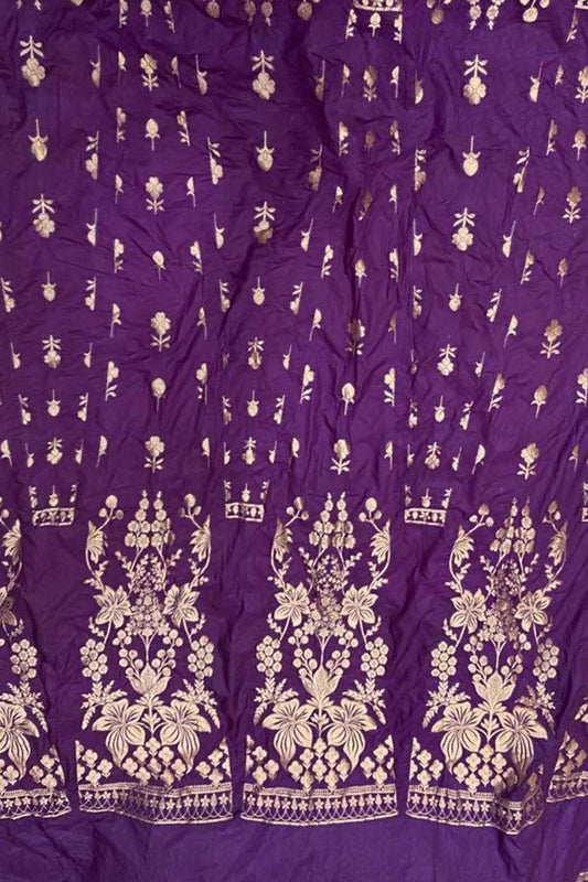 Elegant Purple Banarasi Silk Lehenga: Unstitched Beauty - Luxurion World