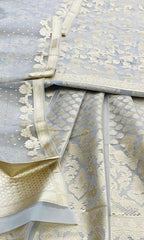 Grey Banarasi Handloom Organza Silk Unstitched Lehenga Set - Luxurion World