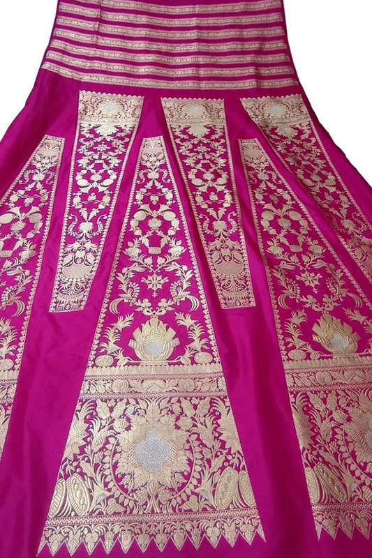 Pure Beauty: Exquisite Pink Katan Silk Lehenga Set - Handloom Banarasi - Luxurion World