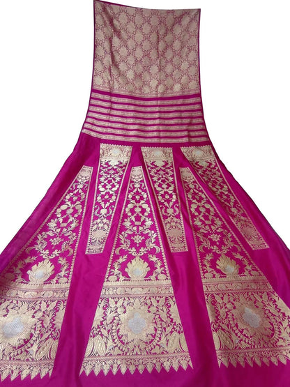 Pure Beauty: Exquisite Pink Katan Silk Lehenga Set - Handloom Banarasi