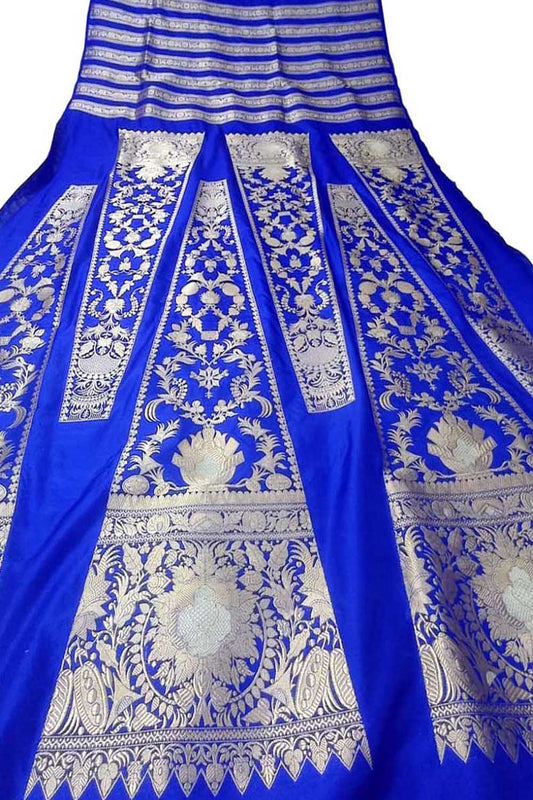 Stunning Blue Banarasi Katan Silk Lehenga Set - Exquisite Handloom Design - Luxurion World