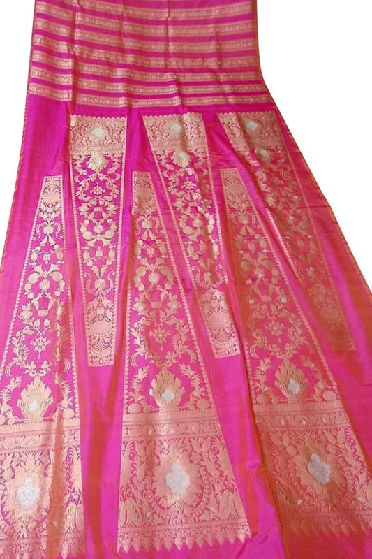Stunning Pink Handloom Banarasi Katan Silk Lehenga Set - Exquisite Design - Luxurion World