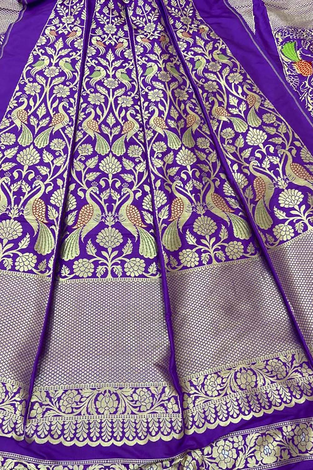 Exquisite Purple Banarasi Katan Silk Lehenga Set - Unstitched - Luxurion World