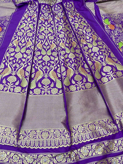 Exquisite Purple Banarasi Katan Silk Lehenga Set - Unstitched - Luxurion World
