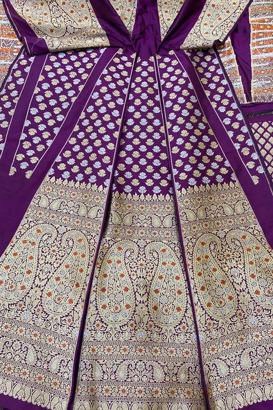 Exquisite Purple Banarasi Katan Silk Lehenga Set - Unstitched
