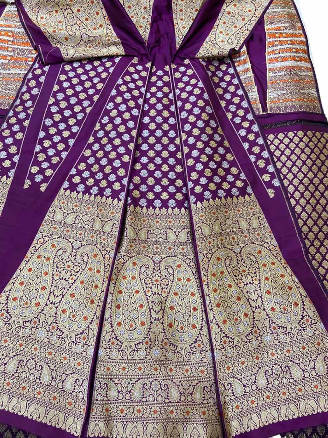 Exquisite Purple Banarasi Katan Silk Lehenga Set - Unstitched - Luxurion World