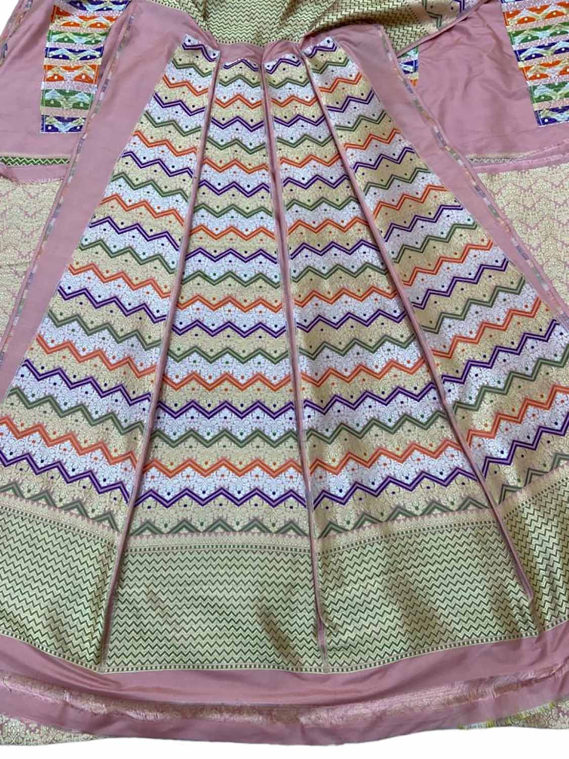 Exquisite Pink Banarasi Katan Silk Lehenga Set - Unstitched - Luxurion World