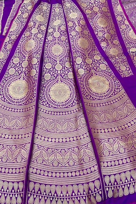 Regal Purple Banarasi Katan Silk Lehenga Set - Unstitched
