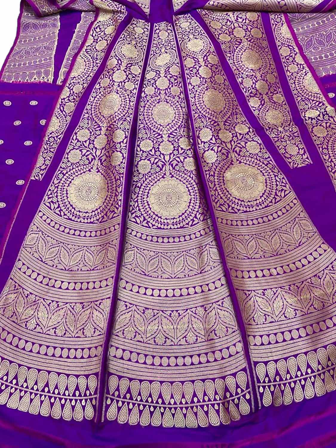 Regal Purple Banarasi Katan Silk Lehenga Set - Unstitched - Luxurion World
