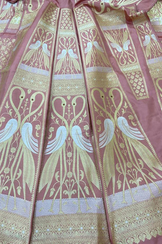 Exquisite Pink Banarasi Katan Silk Lehenga Set - Unstitched