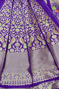 Purple Banarasi Pure Katan Silk Unstitched Lehenga Set - Luxurion World