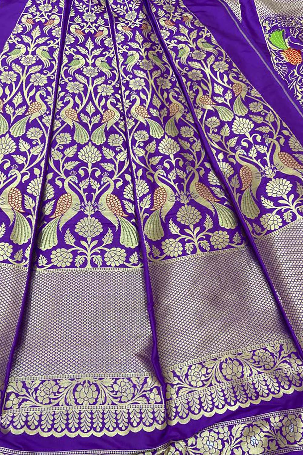 Purple Banarasi Pure Katan Silk Unstitched Lehenga Set - Luxurion World