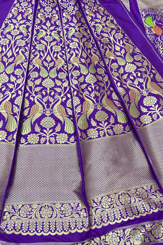 Purple Banarasi Pure Katan Silk Unstitched Lehenga Set - Luxurion World