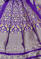 Purple Banarasi Pure Katan Silk Unstitched Lehenga Set - Luxurion World
