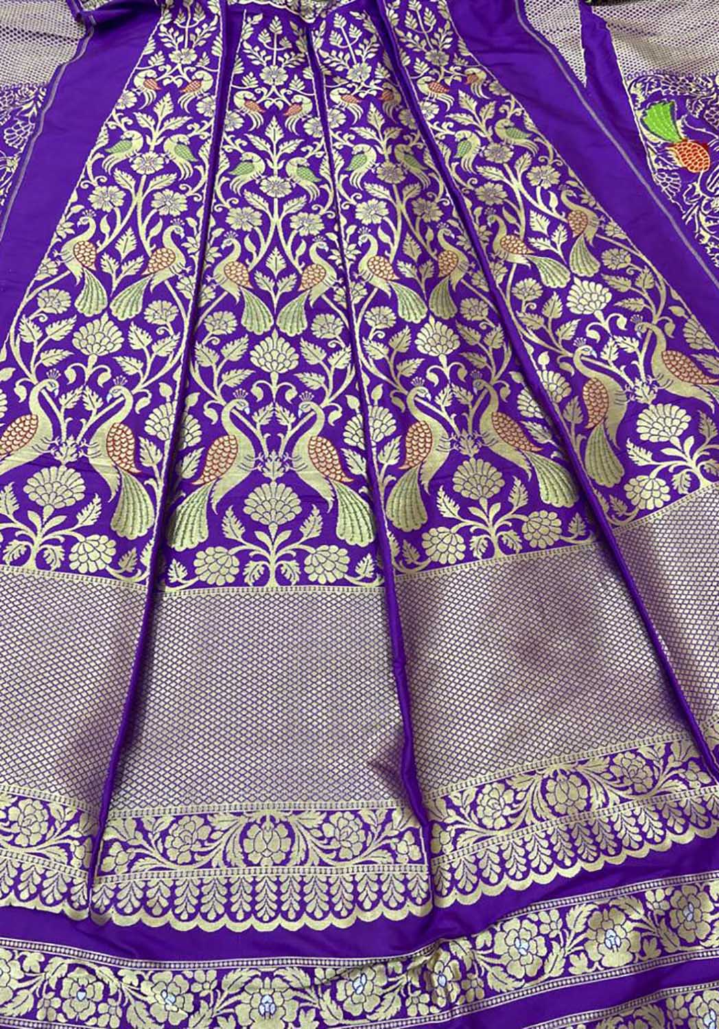 Purple Banarasi Pure Katan Silk Unstitched Lehenga Set - Luxurion World