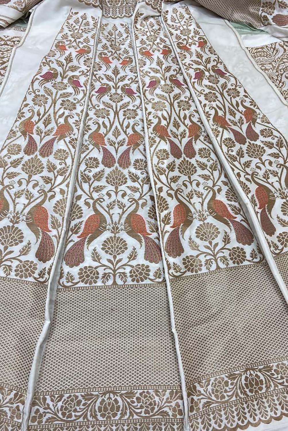 White Banarasi Pure Katan Silk Unstitched Lehenga Set - Luxurion World