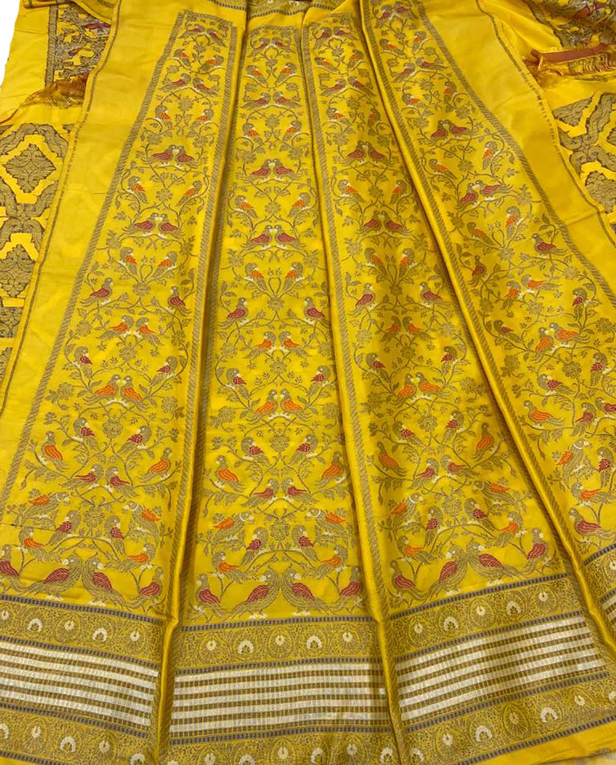Yellow Banarasi Pure Katan Silk Unstitched Lehenga Set - Luxurion World
