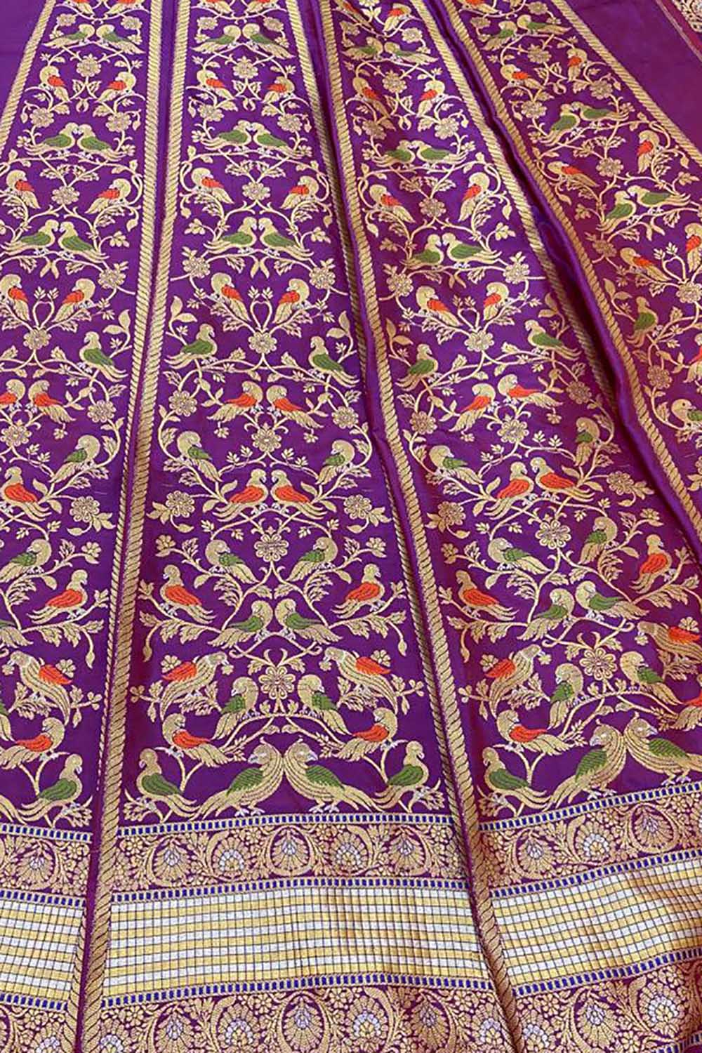 Purple Banarasi Pure Katan Silk Unstitched Lehenga Set - Luxurion World