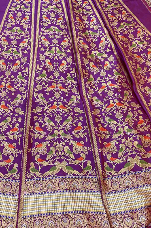 Purple Banarasi Pure Katan Silk Unstitched Lehenga Set - Luxurion World