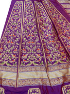 Purple Banarasi Pure Katan Silk Unstitched Lehenga Set - Luxurion World