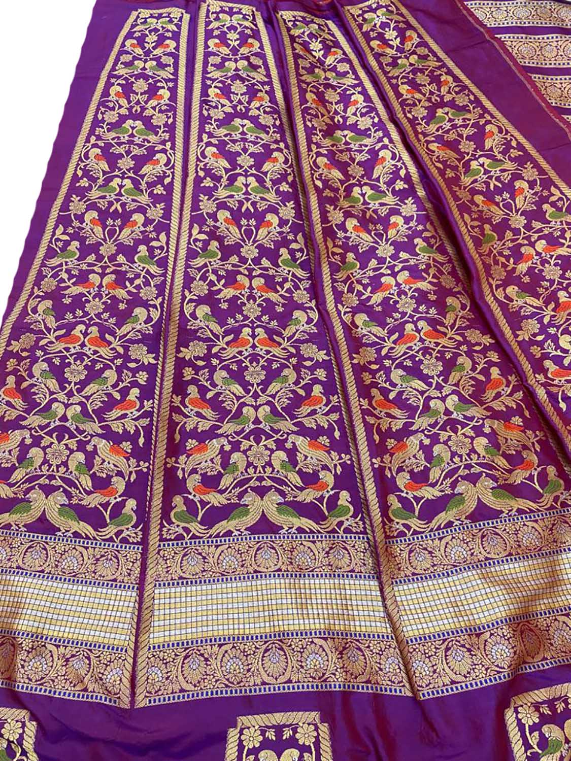Purple Banarasi Pure Katan Silk Unstitched Lehenga Set - Luxurion World