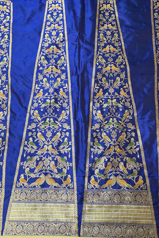 Blue Banarasi Pure Katan Silk Unstitched Lehenga Set