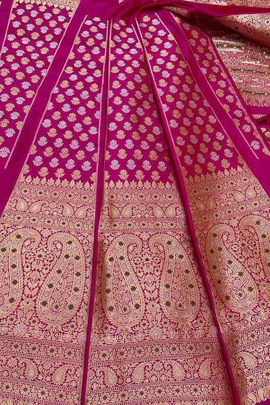 Pink Banarasi Pure Katan Silk Unstitched Lehenga Set - Luxurion World