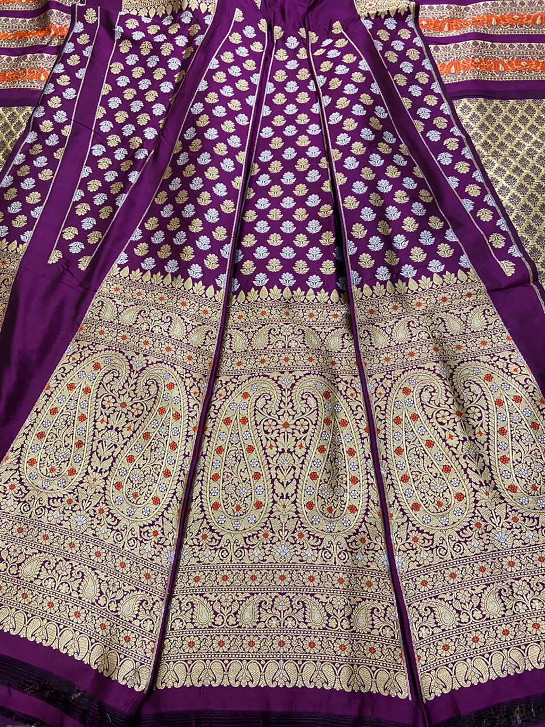 Purple Banarasi Pure Katan Silk Unstitched Lehenga Set - Luxurion World