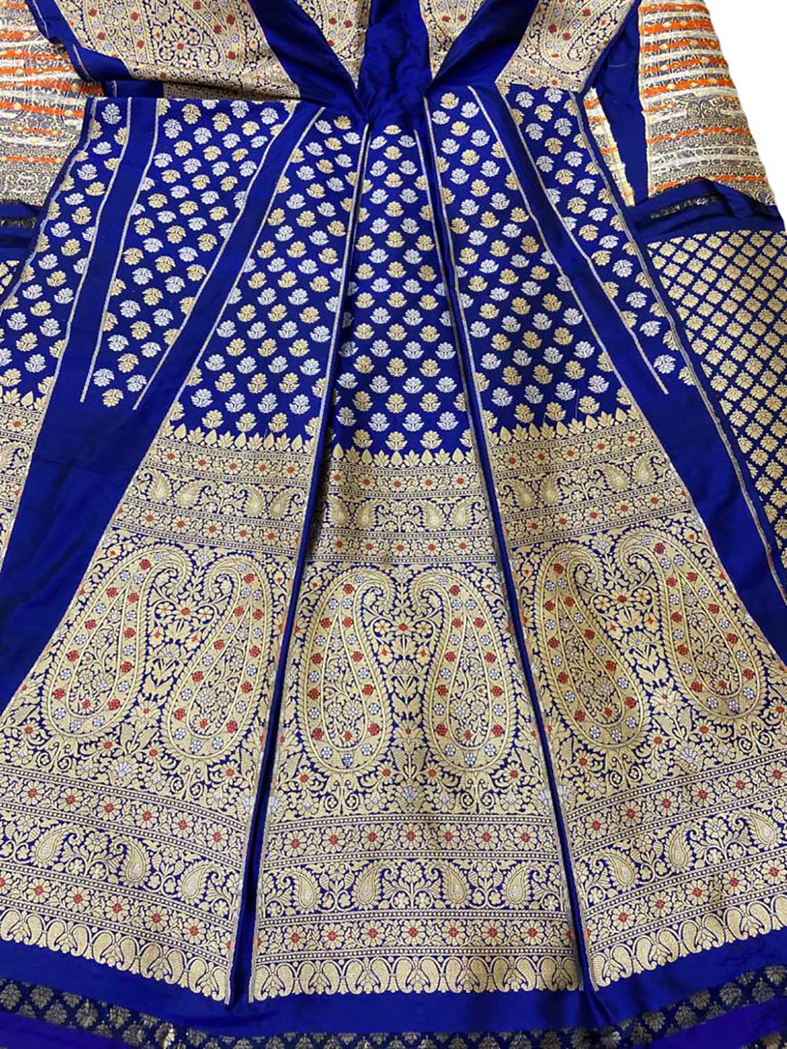 Blue Banarasi Pure Katan Silk Unstitched Lehenga Set - Luxurion World