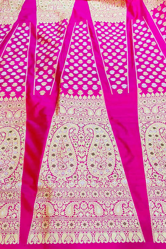 Pink Banarasi Pure Katan Silk Unstitched Lehenga Set - Luxurion World